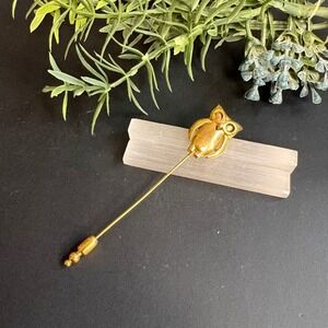 Owl Stick Pin | Gold Tone Hat Pin | Vintage Animal Brooch